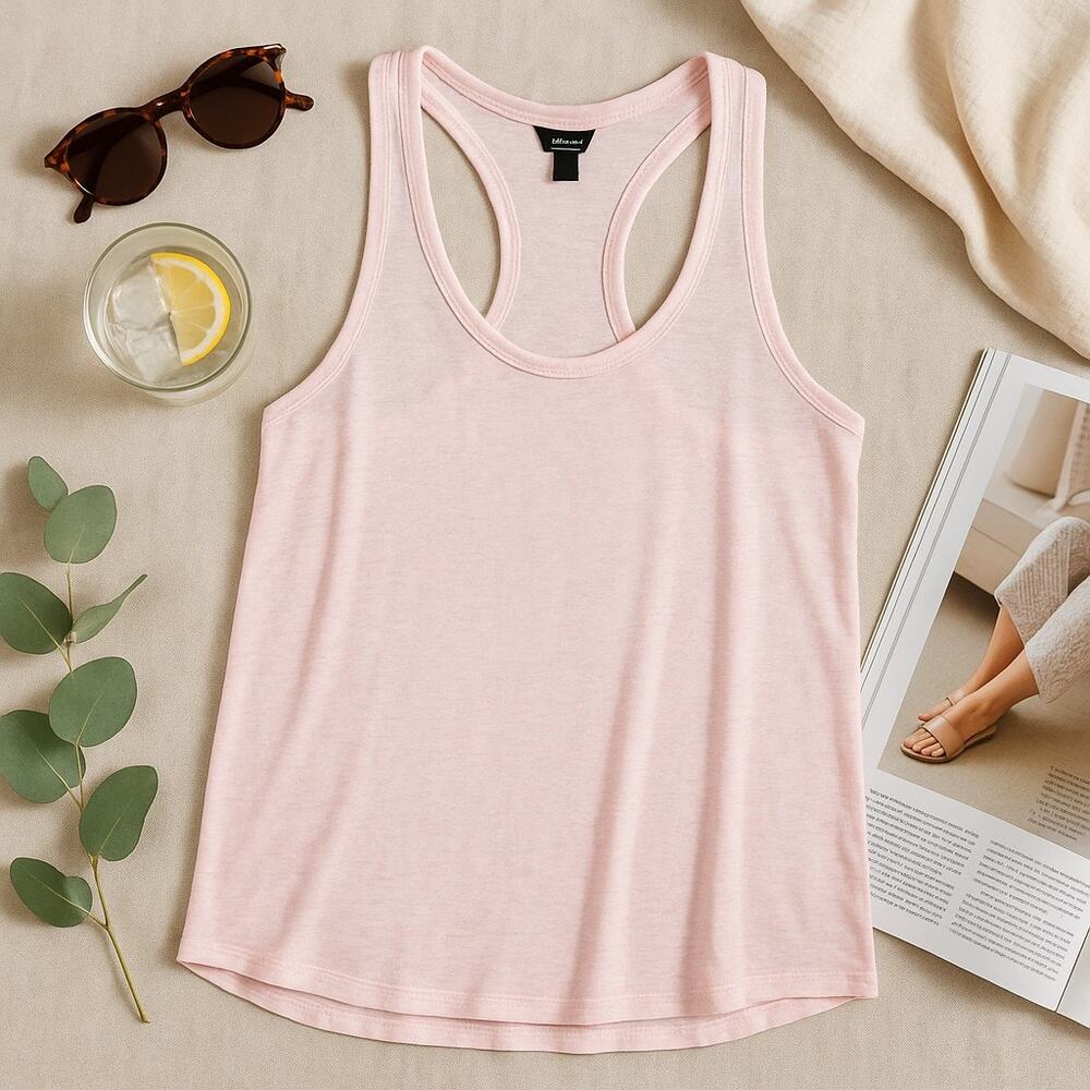 Banana Republic Slub Knit Muscle Tank Top Pink Longline Racerback Womens XS